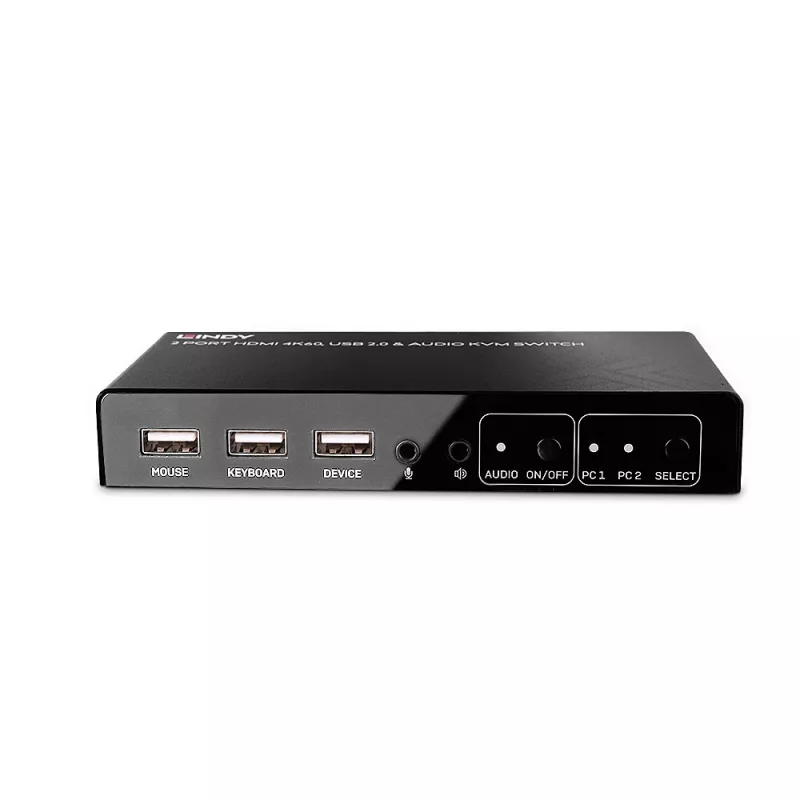 Comutador KVM Lindy 2 portas HDMI 4K60, USB 2.0 e áudio, 4096 x 2160 píxeis, 4K Ultra HD, preto