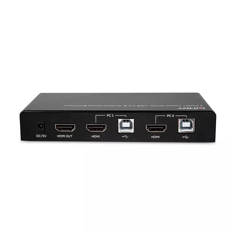 Comutador KVM Lindy 2 portas HDMI 4K60, USB 2.0 e áudio, 4096 x 2160 píxeis, 4K Ultra HD, preto