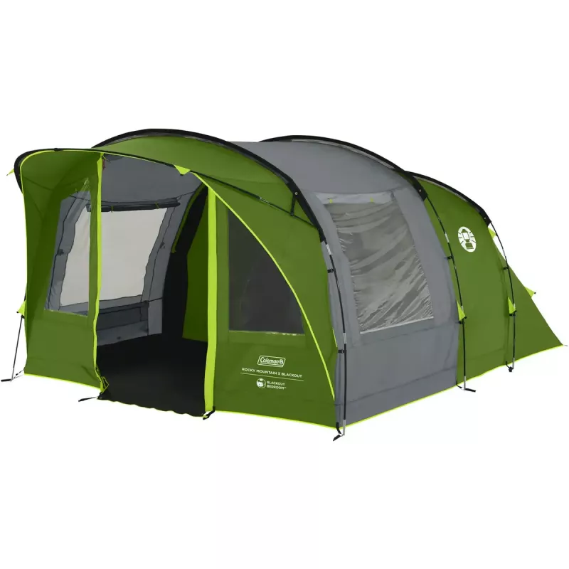 Tenda COLEMAN Rocky Mountain 5 BlackOut verde/cinzento — modelo 2025, tenda de túnel familiar para 5 pessoas