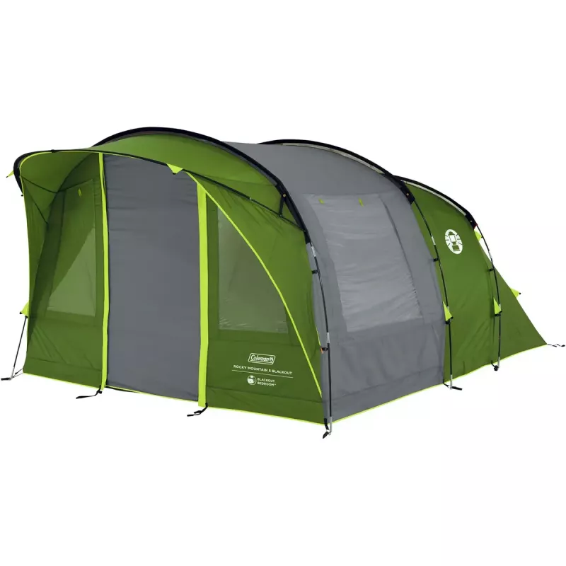 Tenda COLEMAN Rocky Mountain 5 BlackOut verde/cinzento — modelo 2025, tenda de túnel familiar para 5 pessoas