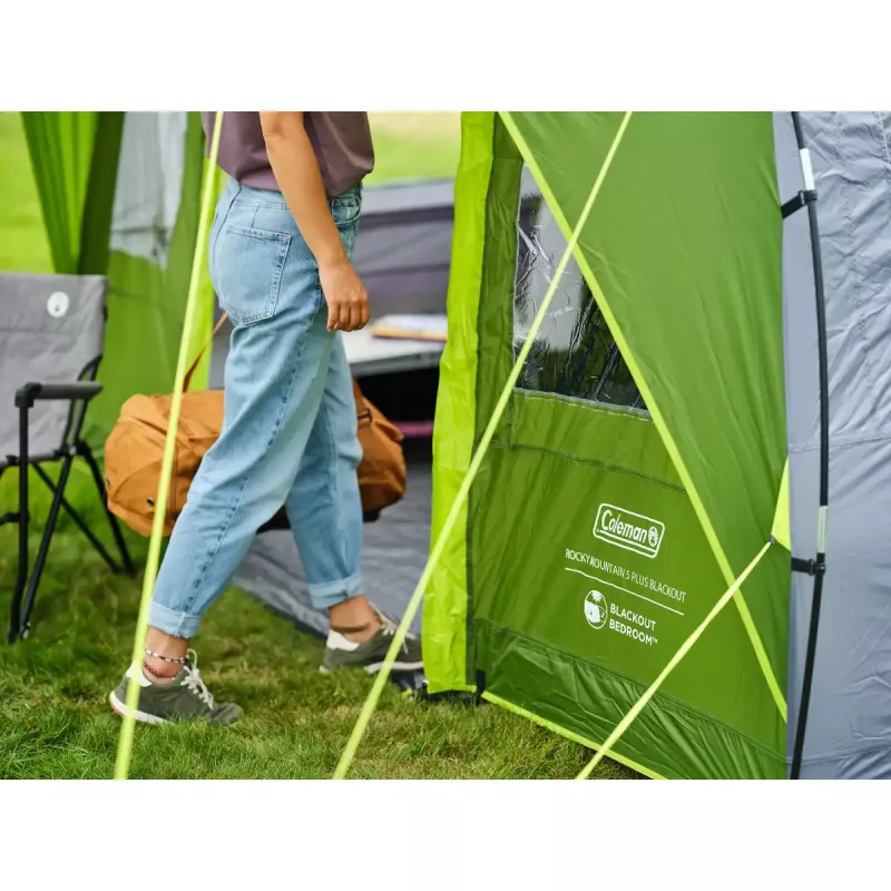 Tenda COLEMAN Rocky Mountain 5 BlackOut verde/cinzento — modelo 2025, tenda de túnel familiar para 5 pessoas