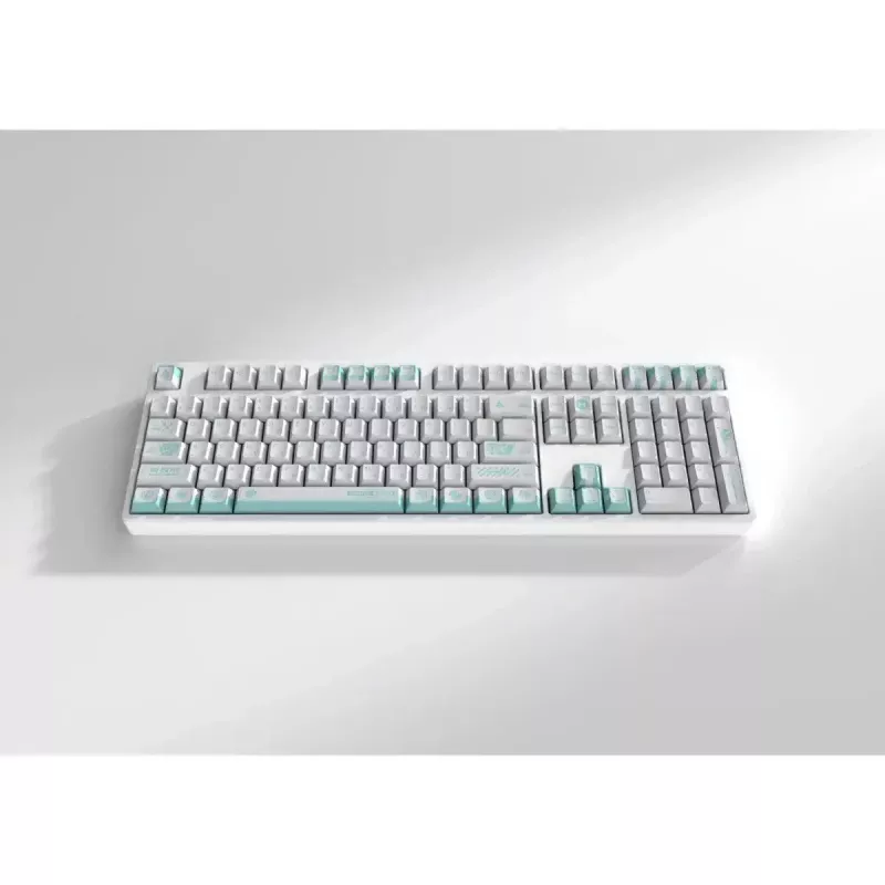 Conjunto de teclas HYTE Firefly — esquema de cores branco/turquesa para teclados mecânicos
