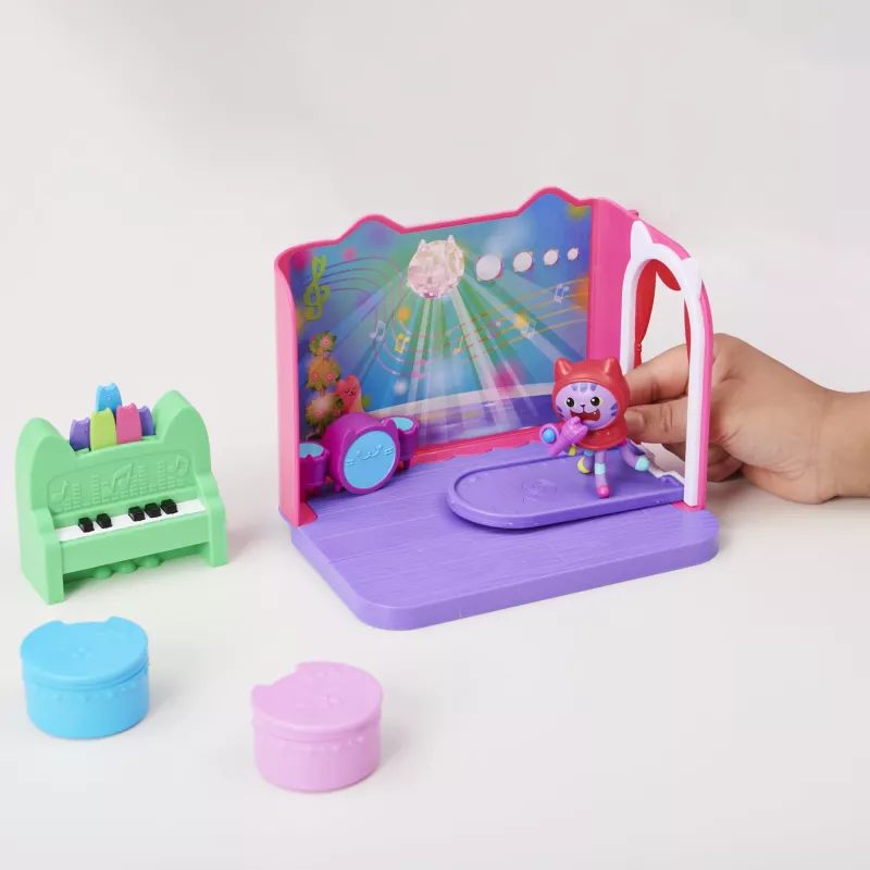 Gabbys Dollhouse, sala de música Groovy com figura Daniel James Catnip, 2 acessórios, 2 peças de mobiliário e 2 entregas, brinquedo para crianças a partir dos 3 anos