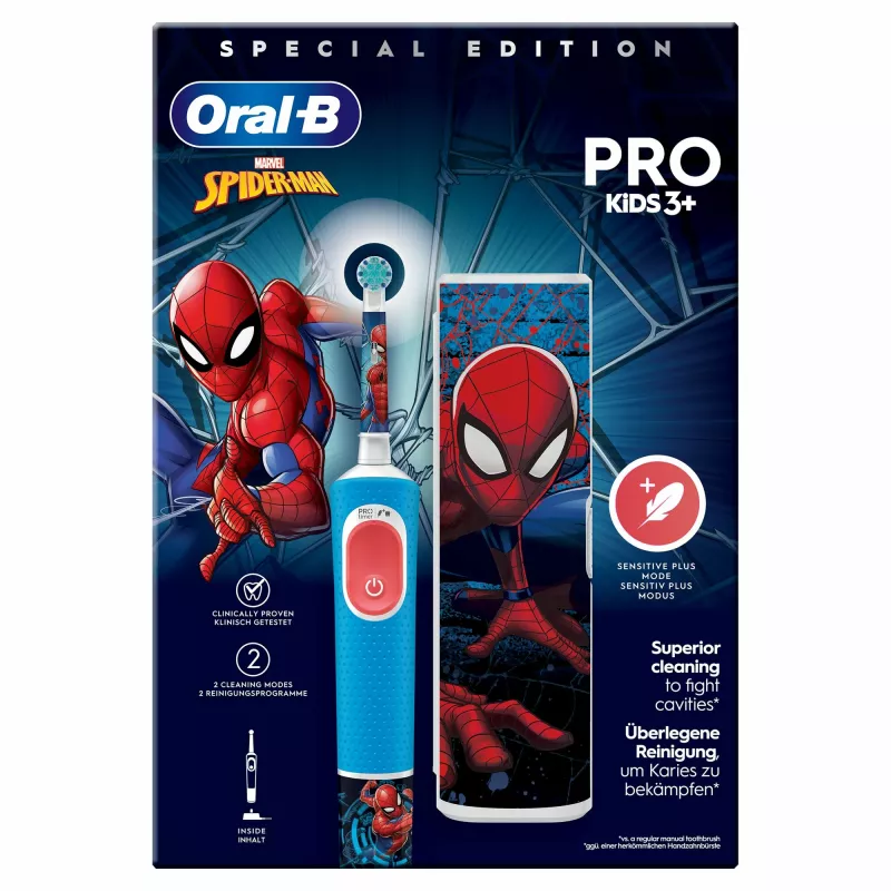 Oral-B Vitality Pro Kids Spiderman escova de dentes elétrica para crianças Azul, Vermelho