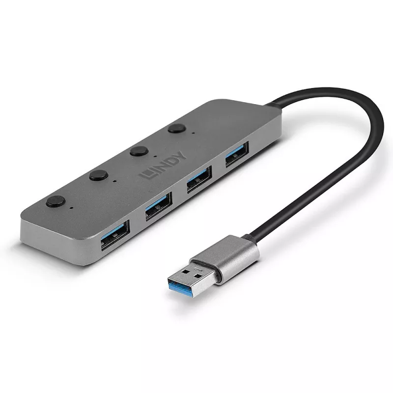 Hub USB 3.0 Lindy 4 portas com interruptores on/off