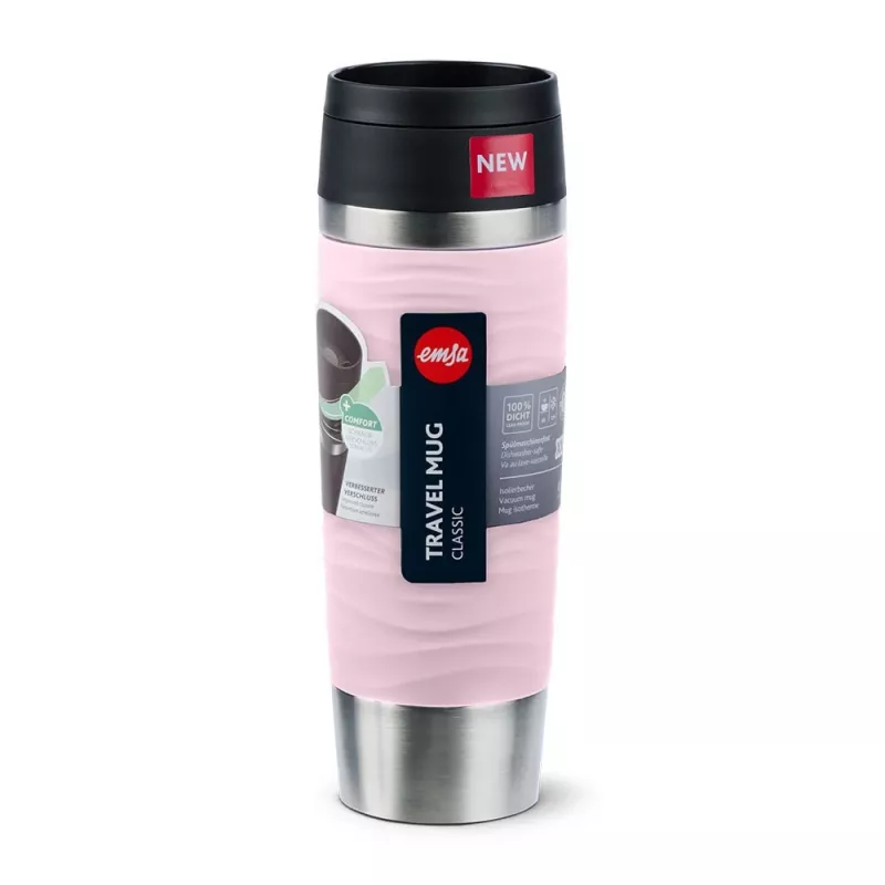 Caneca de viagem EMSA Travel Mug Waves Grande 500 ml rosa, aço inoxidável