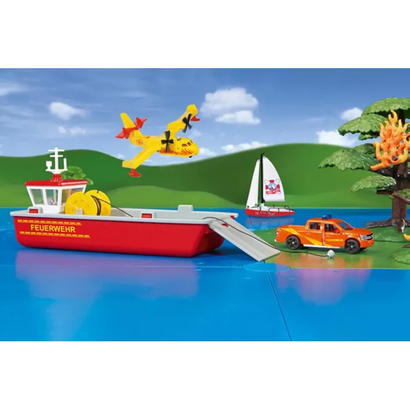 Siku barco de trabalho dos bombeiros modelo de barco de bombeiros pré-montado 1:50