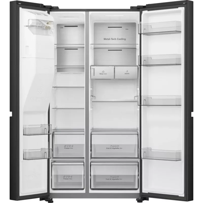 Frigorífico side-by-side Hisense RS818N4TFE, independente, porta americana, preto, touch, LED, visor na porta