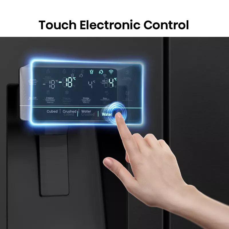 Frigorífico side-by-side Hisense RS818N4TFE, independente, porta americana, preto, touch, LED, visor na porta