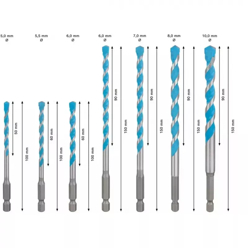 Conjunto de brocas Bosch EXPERT HEX-9 MultiConstruction, 7 peças (Ø5, 5.5, 6, 7, 8, 10 mm)