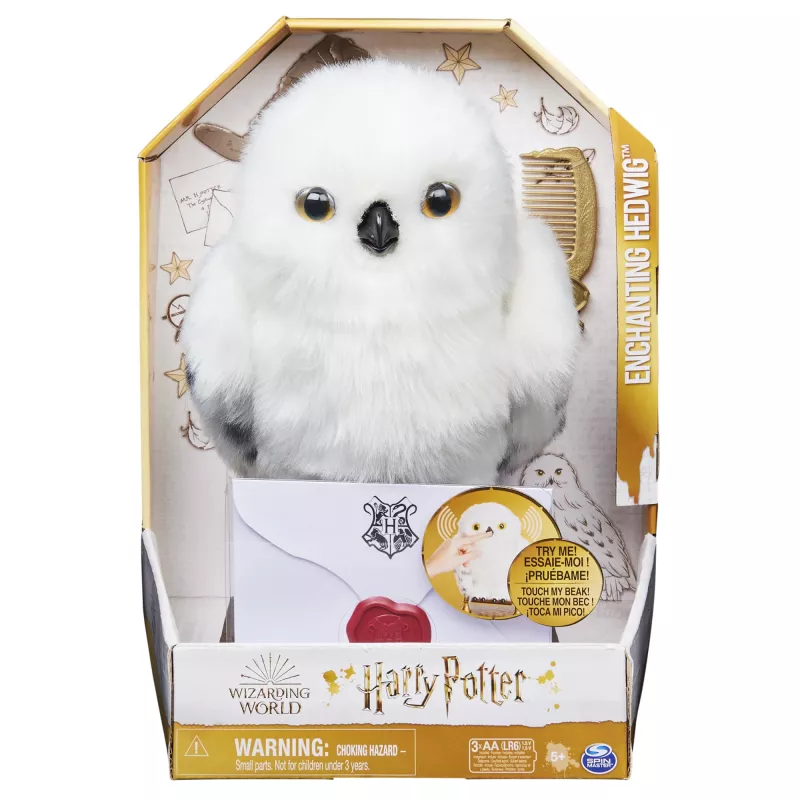 Wizarding World Harry Potter, Hedwig Encantadora coruja interativa com mais de 15 sons e movimentos e envelope de Hogwarts, brinquedo para crianças a partir dos 5 anos
