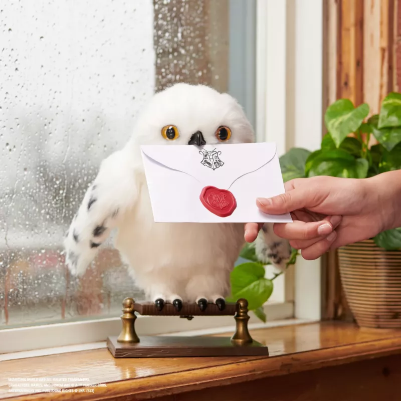 Wizarding World Harry Potter, Hedwig Encantadora coruja interativa com mais de 15 sons e movimentos e envelope de Hogwarts, brinquedo para crianças a partir dos 5 anos