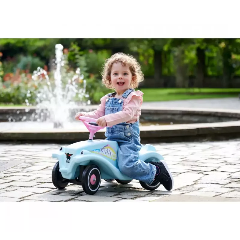 Carro de passeio BIG Bobby Car com barra de empurrar 1 utilizador 4 rodas rosa turquesa