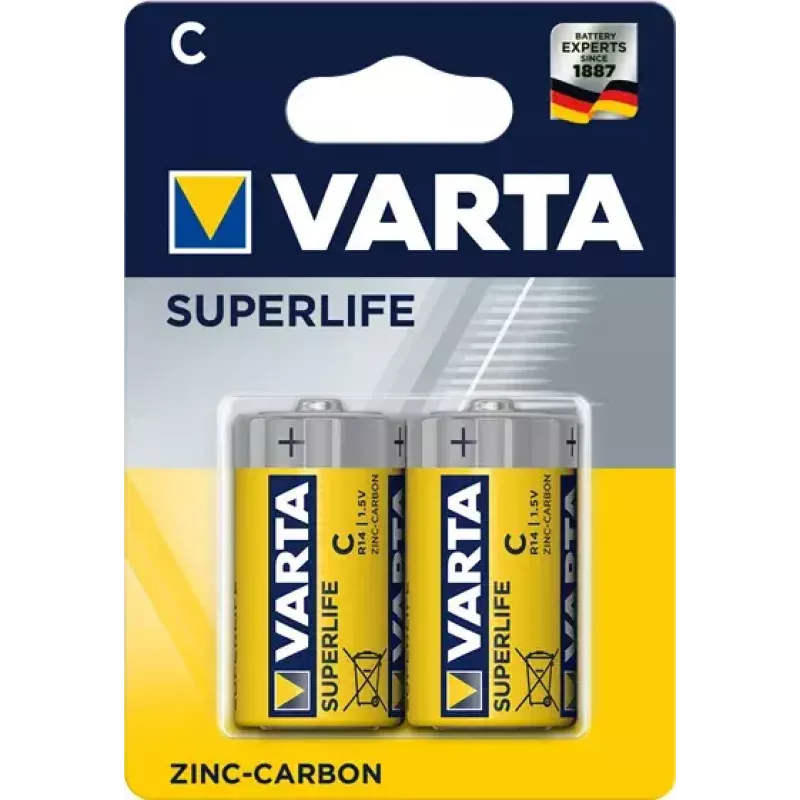 Pilha descartável Varta Superlife C zinco-carvão, tamanho C, 1,5 V, 50 mm