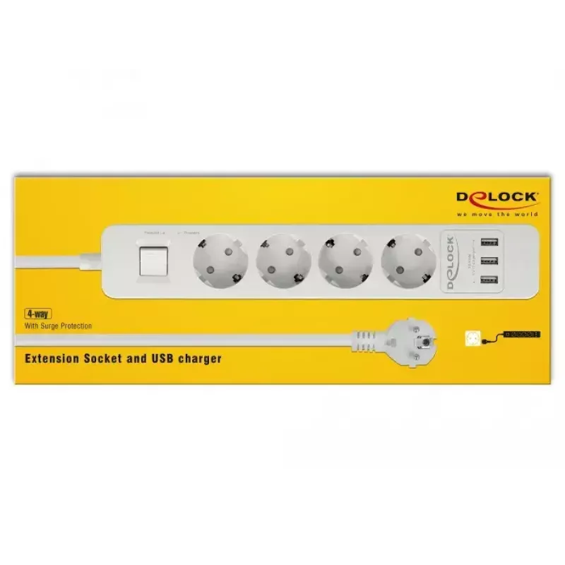 DeLOCK 11206 Distribuidor de energia 1,5 m 4 tomadas Schuko para interior branco