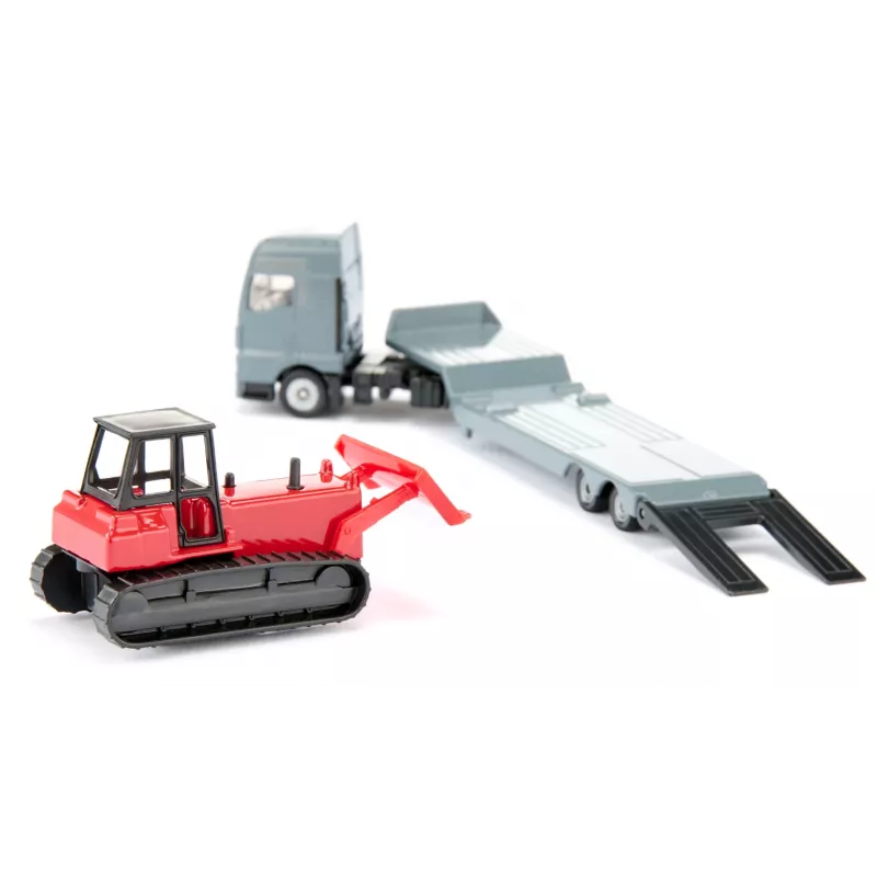 Siku MAN camião com bulldozer, modelo camião/atrelado, 1:87, MAN, cinzento, vermelho, China