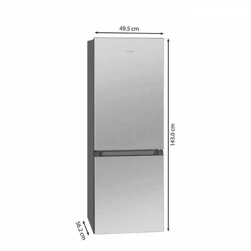 Frigorífico independente BOMANN KG 322.1, 175 L volume total, aço inoxidável, compartimento de refrigeração 122 L + compartimento de congelação 53 L, classe D, 39 dB