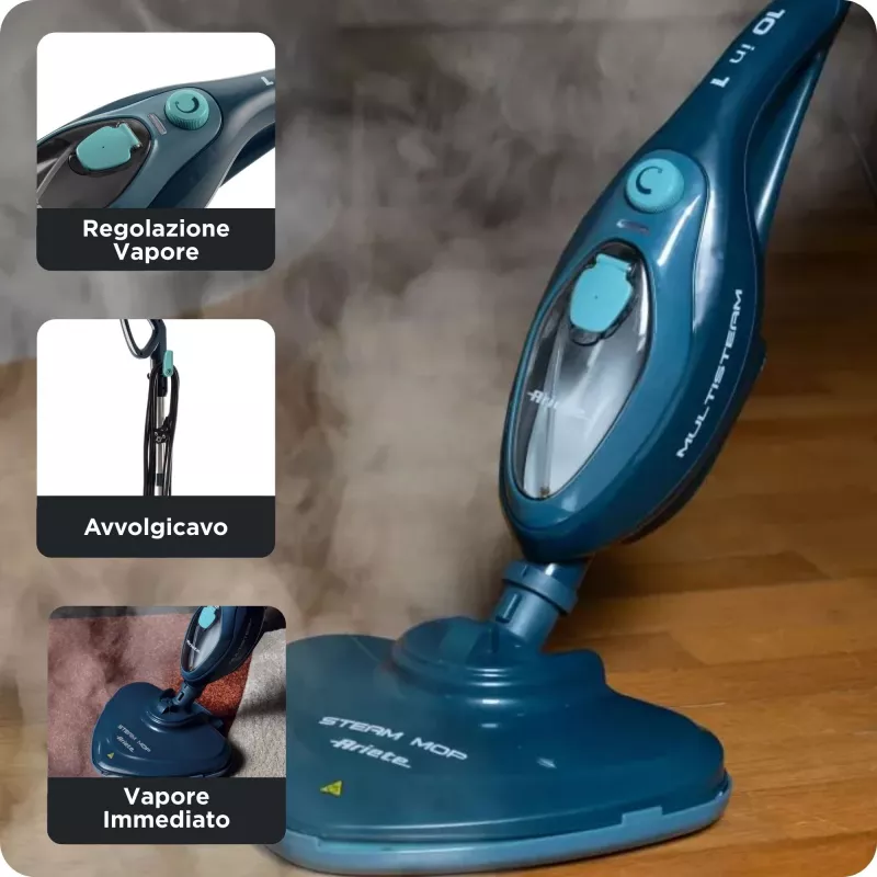 Ariete 4164 limpadora a vapor 10 em 1, limpadora a vapor, elimina 99,9 % dos germes e bactérias, conjunto de acessórios, funcionamento ilimitado, 1500 Watt