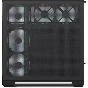 Caixa torre APNX V2-F-BK-v1 com três painéis de vidro temperado, preta