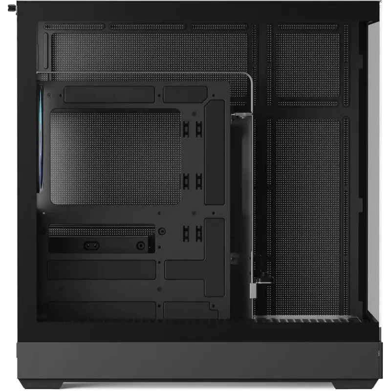 Caixa torre APNX V2-F-BK-v1 com três painéis de vidro temperado, preta