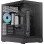 Caixa torre APNX V2-F-BK-v1 com três painéis de vidro temperado, preta