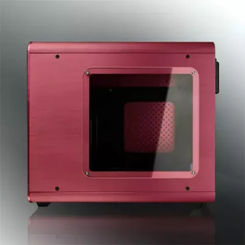 Caixa de PC RAIJINTEK METIS PLUS Mini Tower Vermelho — Mini-ITX, 1x baía de 3,5 polegadas, 4x baías de 2,5 polegadas, ventoinha de 120 mm