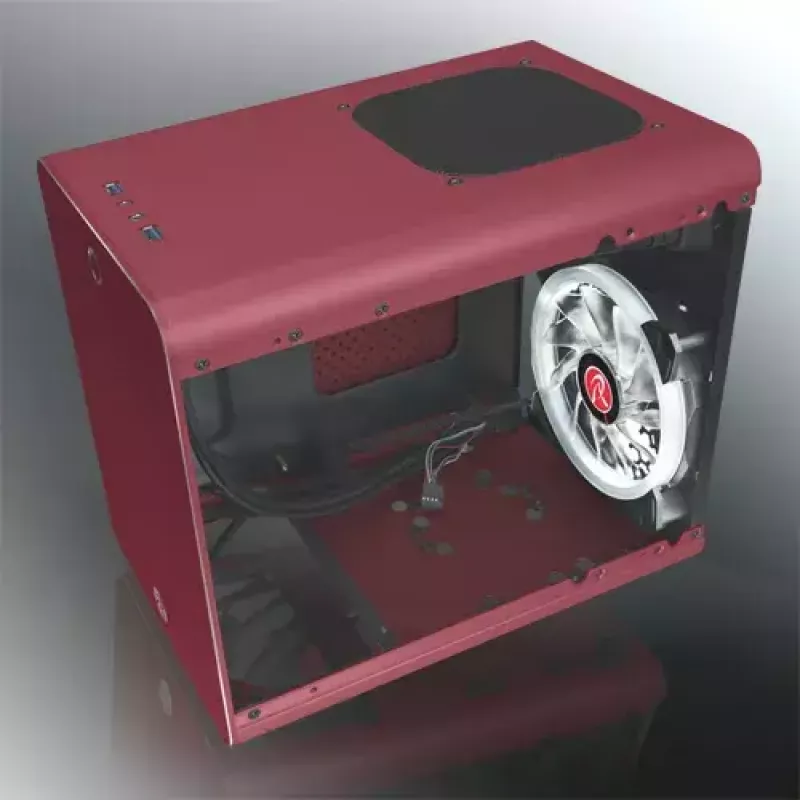 Caixa de PC RAIJINTEK METIS PLUS Mini Tower Vermelho — Mini-ITX, 1x baía de 3,5 polegadas, 4x baías de 2,5 polegadas, ventoinha de 120 mm