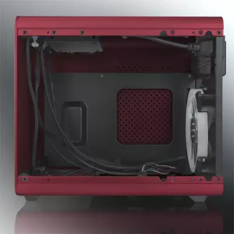 Caixa de PC RAIJINTEK METIS PLUS Mini Tower Vermelho — Mini-ITX, 1x baía de 3,5 polegadas, 4x baías de 2,5 polegadas, ventoinha de 120 mm