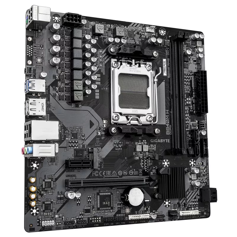 Placa-mãe GIGABYTE B840M H - CPUs AMD Ryzen 9000, VRM 5+2+2 fases, até 7200 MHz DDR5 (OC), 1xPCIe 4.0 M.2, LAN 1GbE, USB 3.2 Gen 1