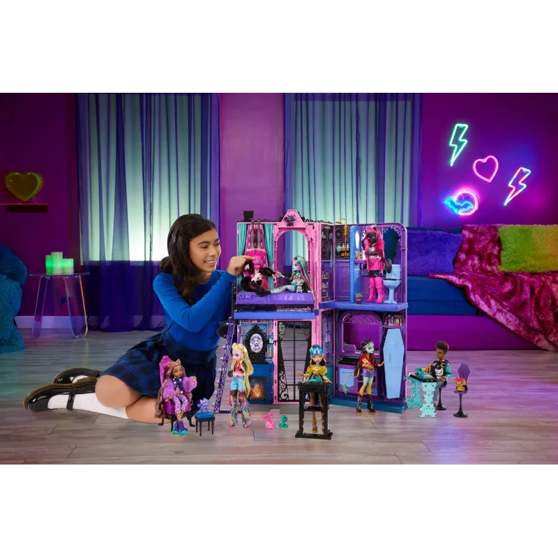 Monster High Boo-tique Hotel casa de bonecas com surpresas assustadoras em cada quarto e mais de 13 acessórios