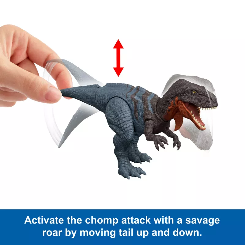Jurassic World Rebirth Wild Roar Abelisaurus brinquedo de dinossauro, ataque controlado pela cauda e som