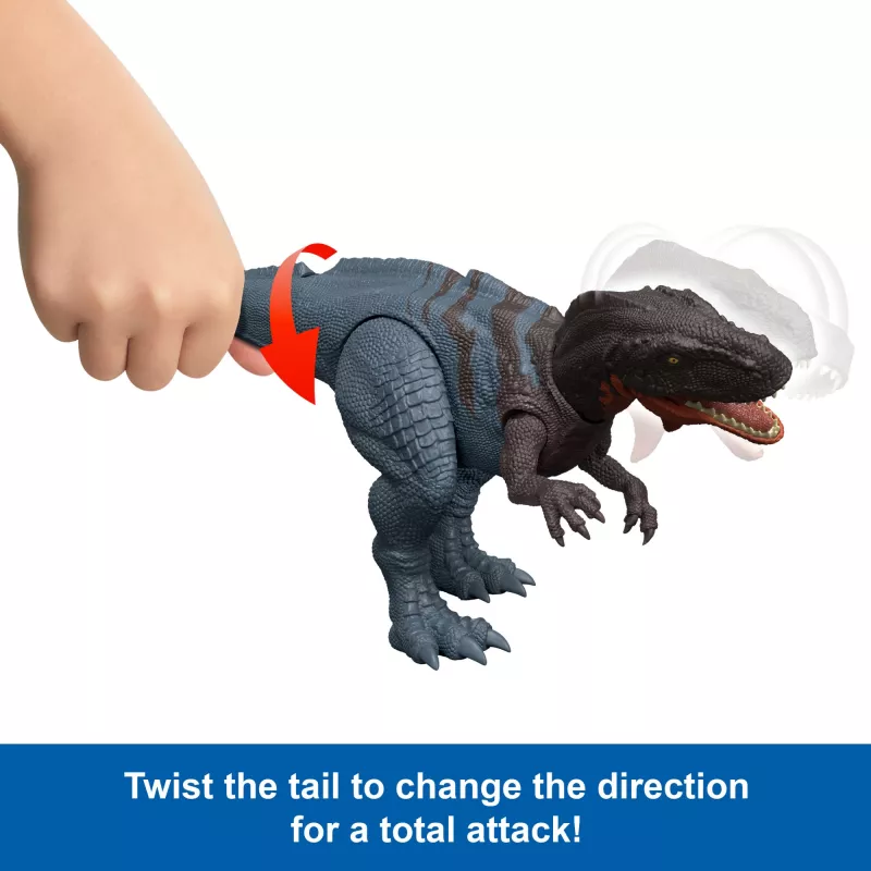 Jurassic World Rebirth Wild Roar Abelisaurus brinquedo de dinossauro, ataque controlado pela cauda e som