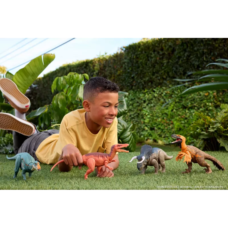 Jurassic World Rebirth Wild Roar Aucasaurus brinquedo de dinossauro, mordida de ataque controlada pela cauda e som