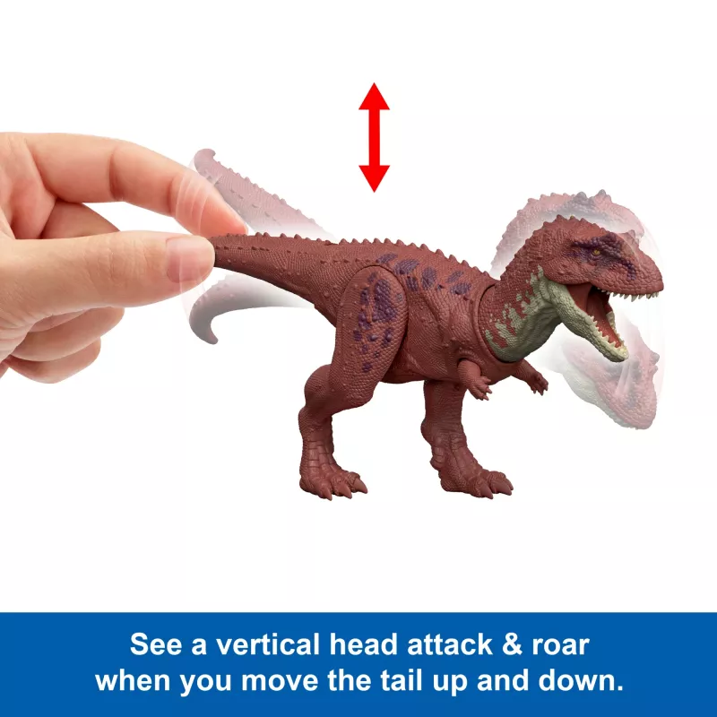 Jurassic World Rebirth Wild Roar Aucasaurus brinquedo de dinossauro, mordida de ataque controlada pela cauda e som