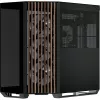 Caixa de torre APNX V1-W-BK-v3 com dois painéis laterais em vidro temperado e revestimento em madeira, preto