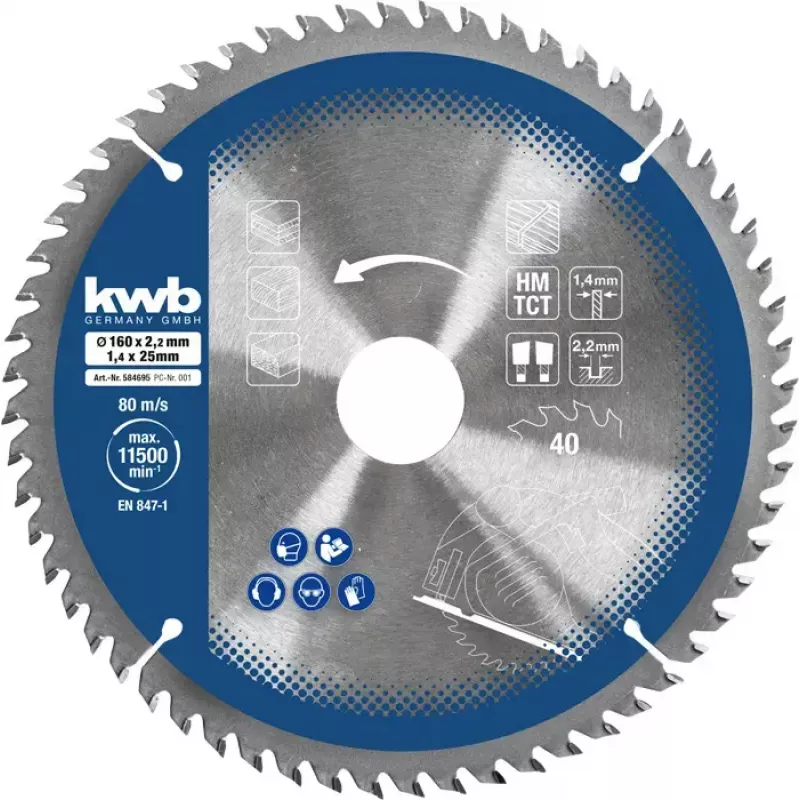Conjunto de lâminas de serra circular Einhell-KWB 584795, Ø165mm, furo 20mm, 3 peças para aglomerado, madeira dura, contraplacado, plástico, madeira macia