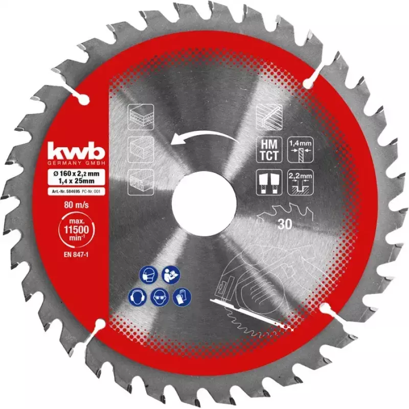 Conjunto de lâminas de serra circular Einhell-KWB 584795, Ø165mm, furo 20mm, 3 peças para aglomerado, madeira dura, contraplacado, plástico, madeira macia