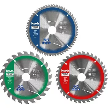 Conjunto de lâminas de serra circular Einhell-KWB 584795, Ø165mm, furo 20mm, 3 peças para aglomerado, madeira dura, contraplacado, plástico, madeira macia