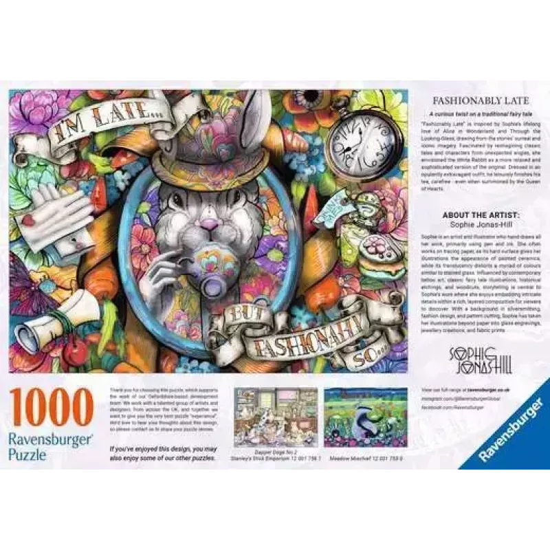 Puzzle Ravensburger Fashionably Late — 1000 peças, formato horizontal, 700 × ? mm