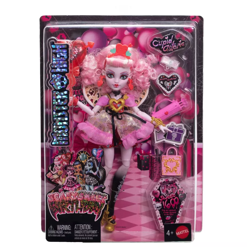 MATTEL Monster High Scary Sweet Birthday Cupid Asteria – boneca colecionável, articulada, roupa temática