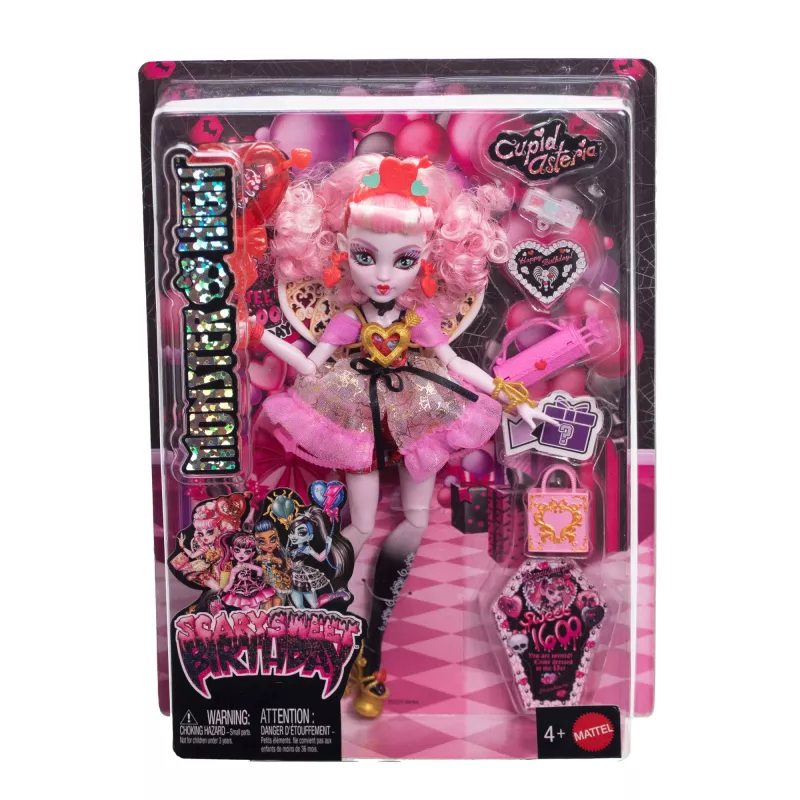 MATTEL Monster High Scary Sweet Birthday Cupid Asteria – boneca colecionável, articulada, roupa temática