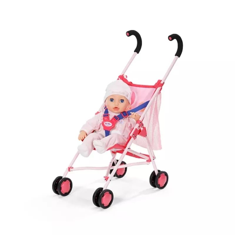 Carrinho de boneca BABY born com saco rosa