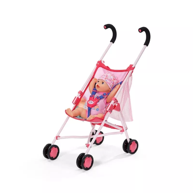 Carrinho de boneca BABY born com saco rosa