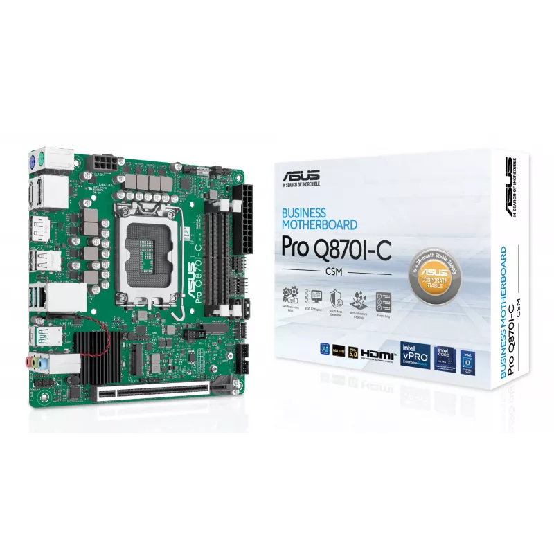 Placa-mãe Mini-ITX ASUS PRO Q870I-C-CSM LGA 1851, Intel Q870, DDR5 SO-DIMM, 2 slots, até 128 GB