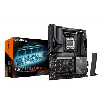 Placa-mãe GIGABYTE X870E EAGLE X3D WIFI7 - Compatível com CPUs AMD Ryzen 9000, VRM digital 14+2+2 fases, até 9000Hz DDR5 (OC), 1xPCIe 5.0 + 3xPCIe 4.0, Wi-Fi 7, 5GbE LAN, USB 4
