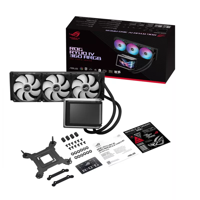 Refrigeração líquida All-in-One ASUS ROG RYUO IV 360 ARGB — radiador de 360 mm, ventoinha de 120 mm, preto
