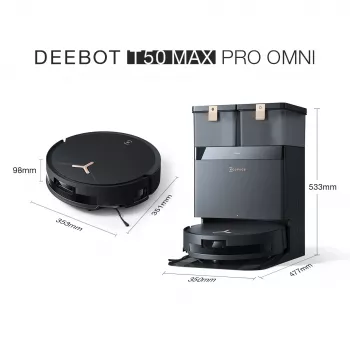 Aspirador robô Ecovacs Deebot T50 MAX PRO OMNI Gen2 — potência de aspiração 18500 Pa, 180 min de autonomia, preto