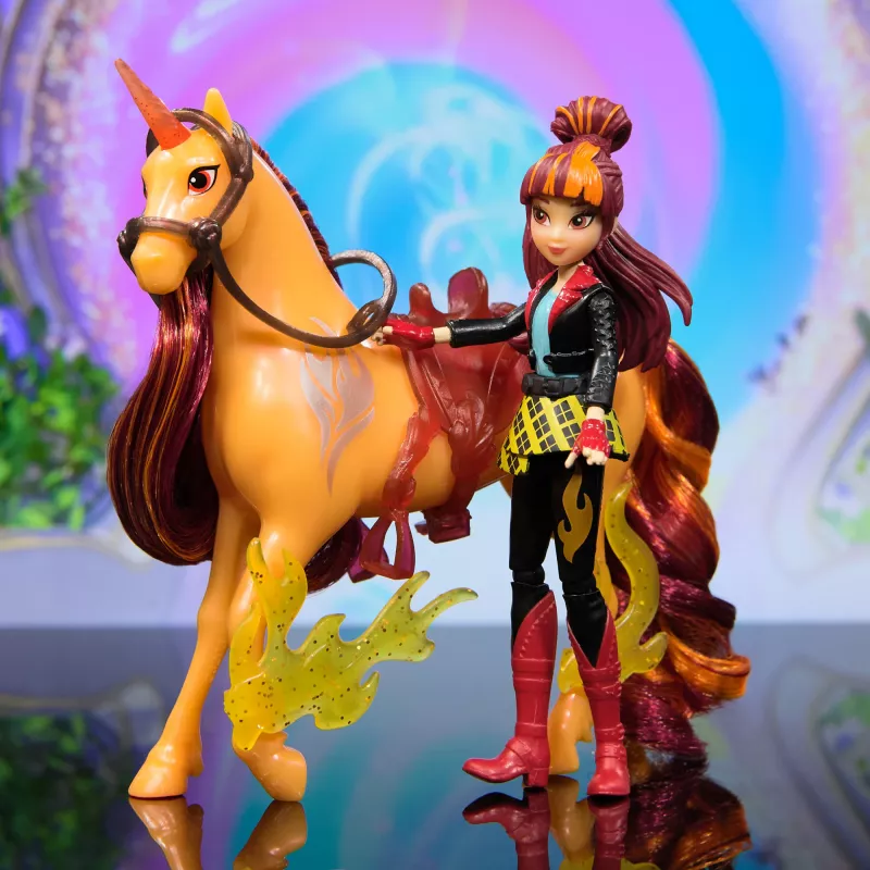 Unicorn Academy, Conjunto Valentina & Cinder Power of Friendship, ideia de presente de Páscoa, bonecas e brinquedo de unicórnio, inclui sela translúcida e 2 acessórios de poder