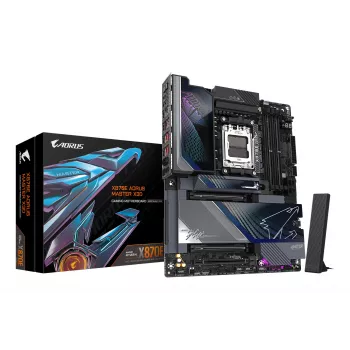 Motherboard GIGABYTE X870E AORUS MASTER X3D - Compatível com CPUs AMD Ryzen 9000, VRM Digital 18+2+2 fases, até 9000Hz DDR5 (OC), 2xPCIe 5.0 + 3xPCIe 4.0, Wi-Fi 7, 10GbE LAN, USB 4
