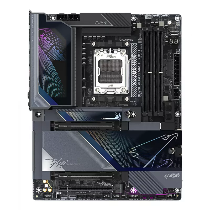 Motherboard GIGABYTE X870E AORUS MASTER X3D - Compatível com CPUs AMD Ryzen 9000, VRM Digital 18+2+2 fases, até 9000Hz DDR5 (OC), 2xPCIe 5.0 + 3xPCIe 4.0, Wi-Fi 7, 10GbE LAN, USB 4